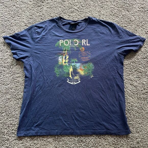 VTG Polo Ralph Lauren Diamond Head Hawaiian Islands T Shirt Blue Mens Sz Large - Picture 1 of 6